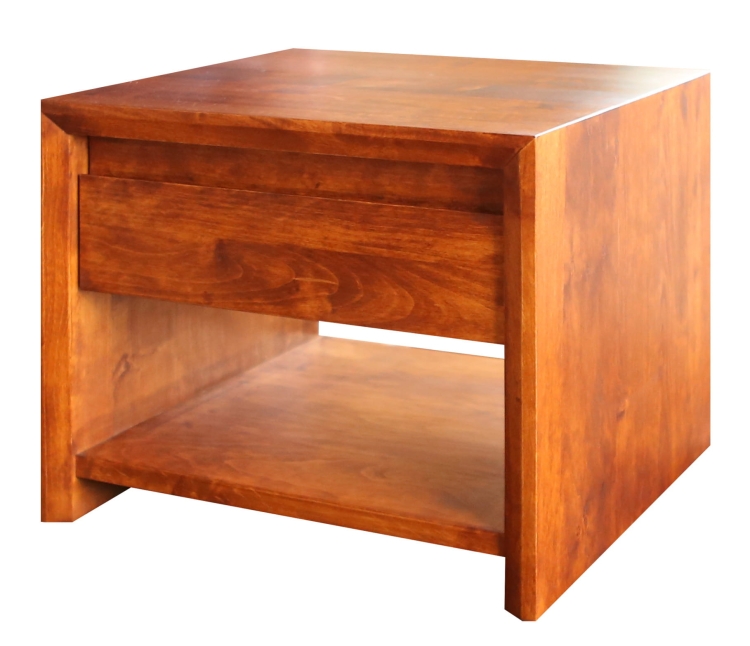 stolik nocny olcha z otwartą półką i szufladą