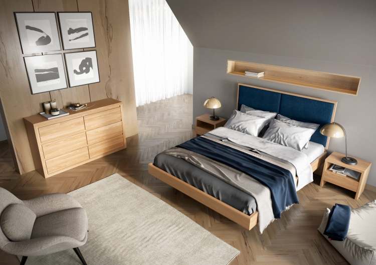 Łóżko LK 188 Drewmax – bukowe drewno klasy premium i tapicerowany zagłówek tworzą ponadczasowy design