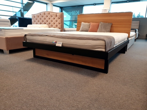 Łóżko loftowe LK370 Drewmax 160x200 z dębu szczotkowanego i czarnej metalowej ramy