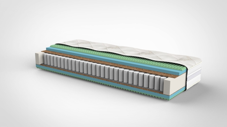 Twardy materac hybrydowy ze sprężynami Active Zone® (7 stref) i lateksowaną matą kokosową. Zapewnia stabilne podparcie, doskonałą wentylację i redukcję ucisku. Luksusowy pokrowiec Shenergy z wiskozą i siatką 3D gwarantuje suchość i świeżość snu.