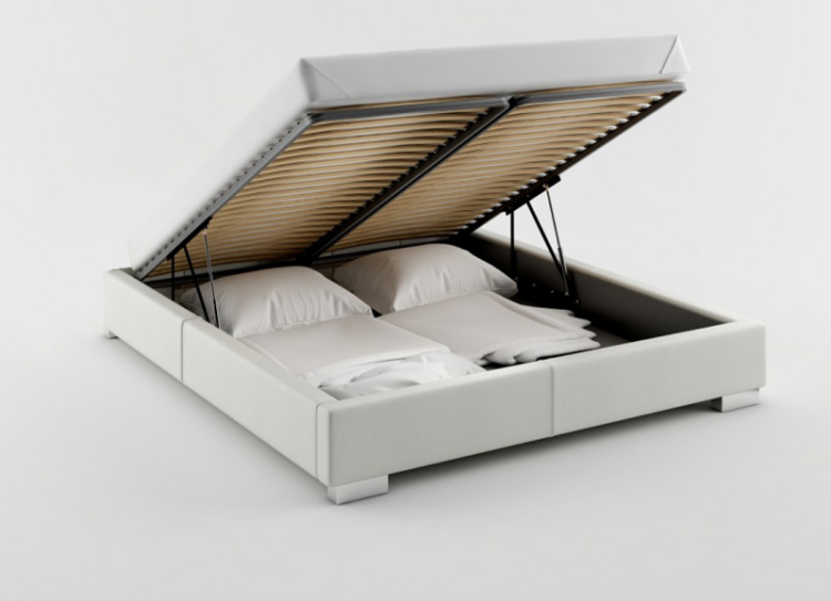 Przestronny, duży pojemnik z łatwym dostępem. Wyposażony w metalowy stelaż i podnośniki gazowe, które ułatwiają podnoszenie materaca. Idealne rozwiązanie do przechowywania pościeli, koców czy innych przedmiotów, maksymalizując przestrzeń w sypialni.