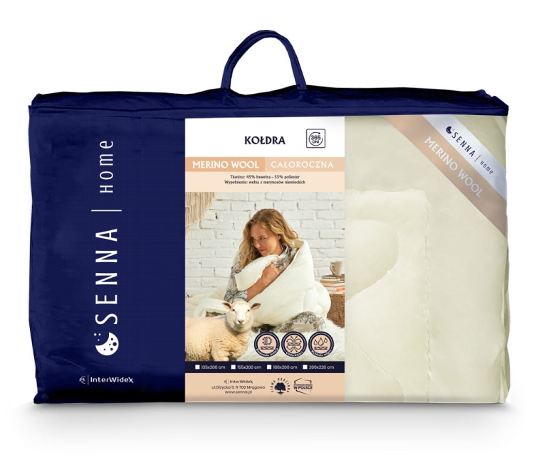 ołdra Senna Home Merino Wool 155x200 cm – naturalna wełna merynosów, regulacja wilgotności, całoroczna