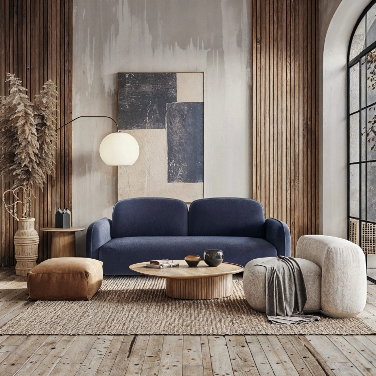 sofa zaokrąglona z kedrą elegancka tapicerowana