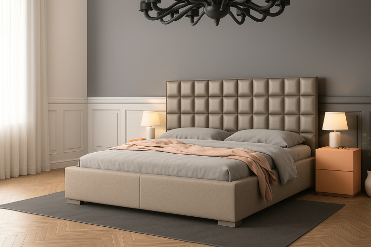 Tapicerowana rama łóżka z zagłówkiem to nowoczesny styl dla Twojej sypialni. Elegancki design i komfort w jednym. Idealne do aranżacji glamour, loftowych czy minimalistycznych. Wybierz kolor i fakturę tkaniny, stwórz spersonalizowaną przestrzeń.