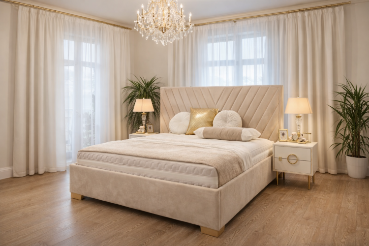 sypialnia-glamour-eleganckie-lozko-tapicerowane-welurowe-zloty-dekor-nowoczesna-aranzacja-sypialni