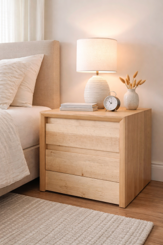 stolik nocny olcha z cichym domykiem i frezowanym uchwytem