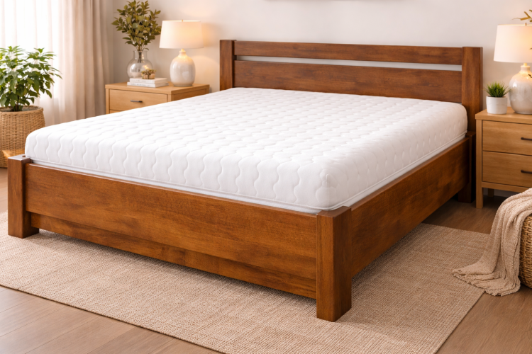 łóżko drewniane olcha wiśnia z pojemnikiem na pościel