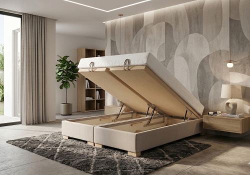 łóżko kontynentalne bez zagłówka z pojemnikiem