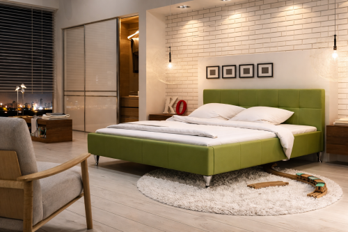 Nowoczesne łózko do sypialni odcienie zieleni
