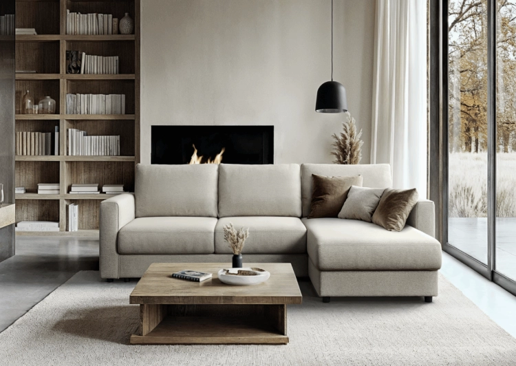 Narożnik Delanto – tkanina Velvet Szary w eleganckim salonie