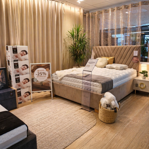 Łóżko tapicerowane victoria aranżacja łóżka w sklepie z materacami łomianki